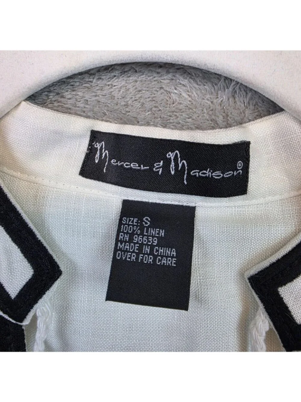 Mercer & Madison Blouse Womens S White 100% Linen Long Sleeve Embroidered Tunic